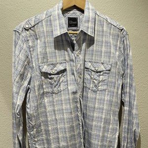 7 Diamonds Men's White Plaid Western Shirt Medium